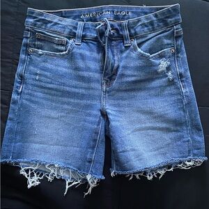 Denim medium wash high waisted mid shorts